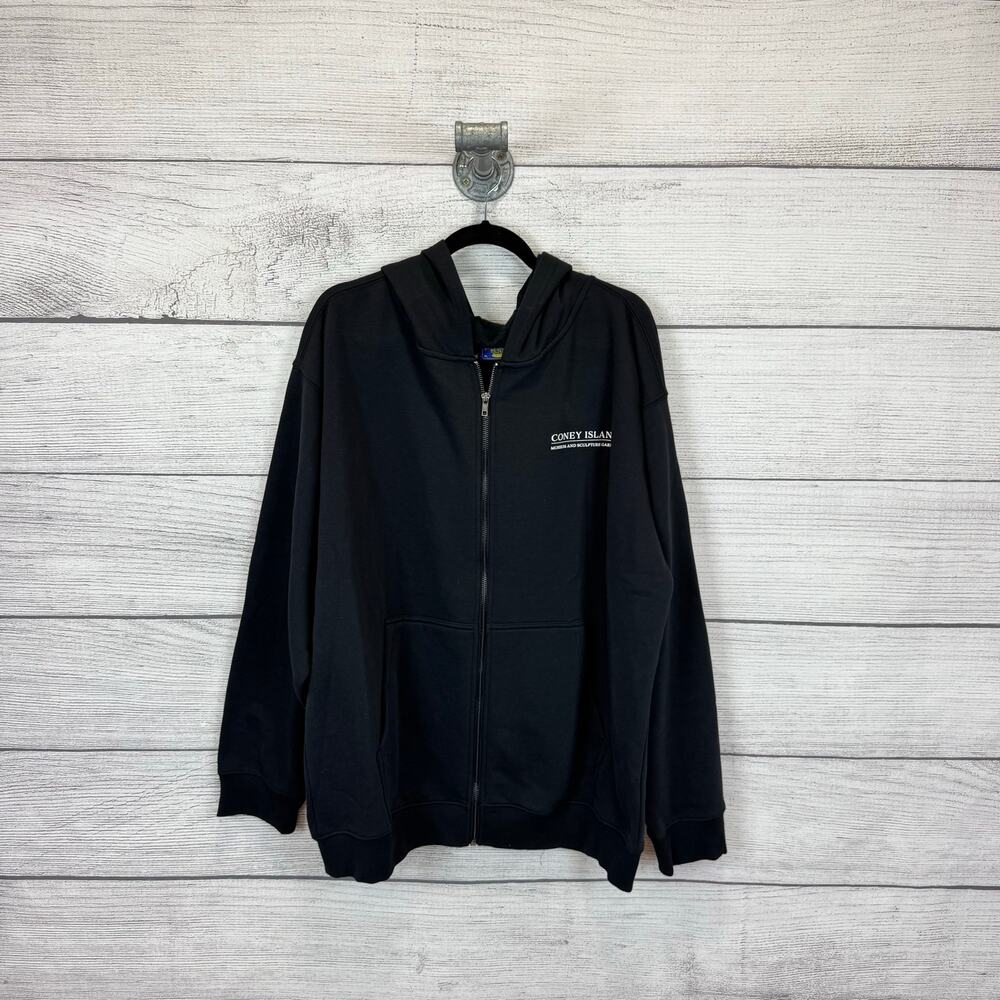 Coney Island Picnic Mens Black Zip Up Coney Island Graphic Hooded Jacket Size XL